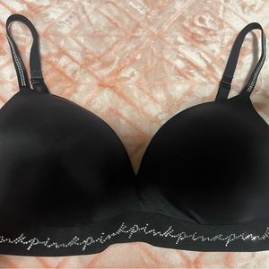 Black Rhinestone Wear Everywhere Wireless Push Up Bra